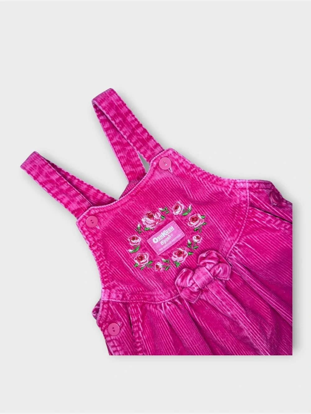 OshKosh B’gosh Vintage Hot Pink Corduroy Rose Embroidered Overalls